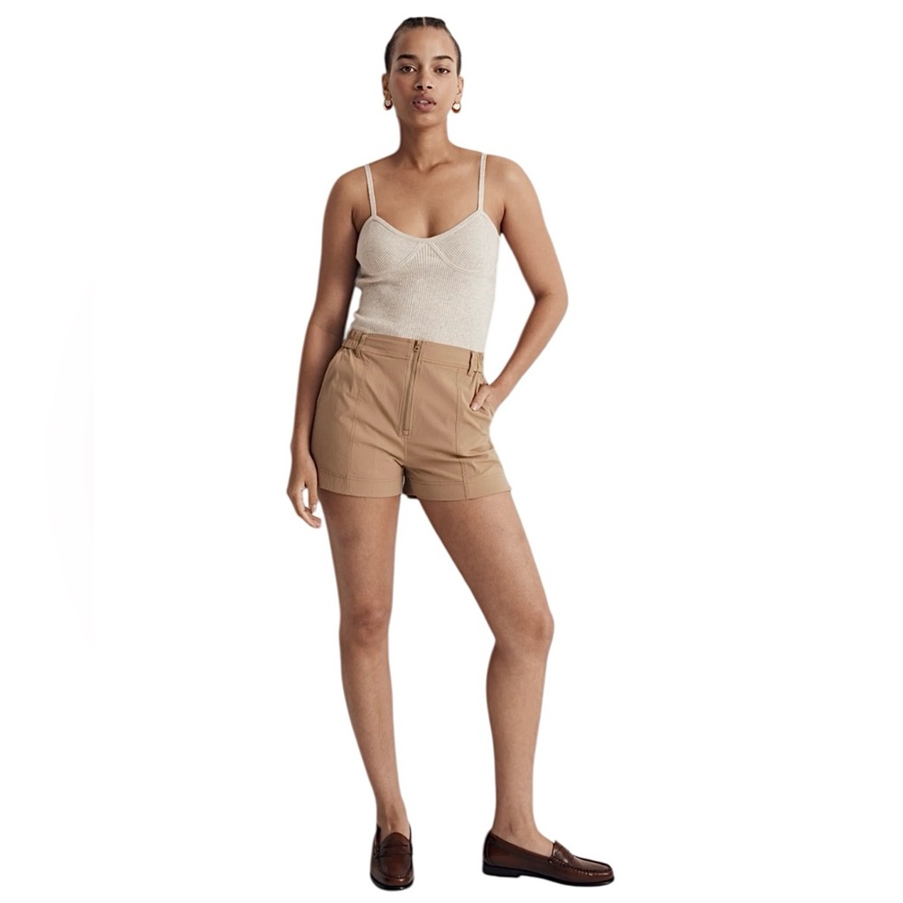 Madewell Zip Front High Waisted Tan Nylon Shorts Size Medium NWOT
